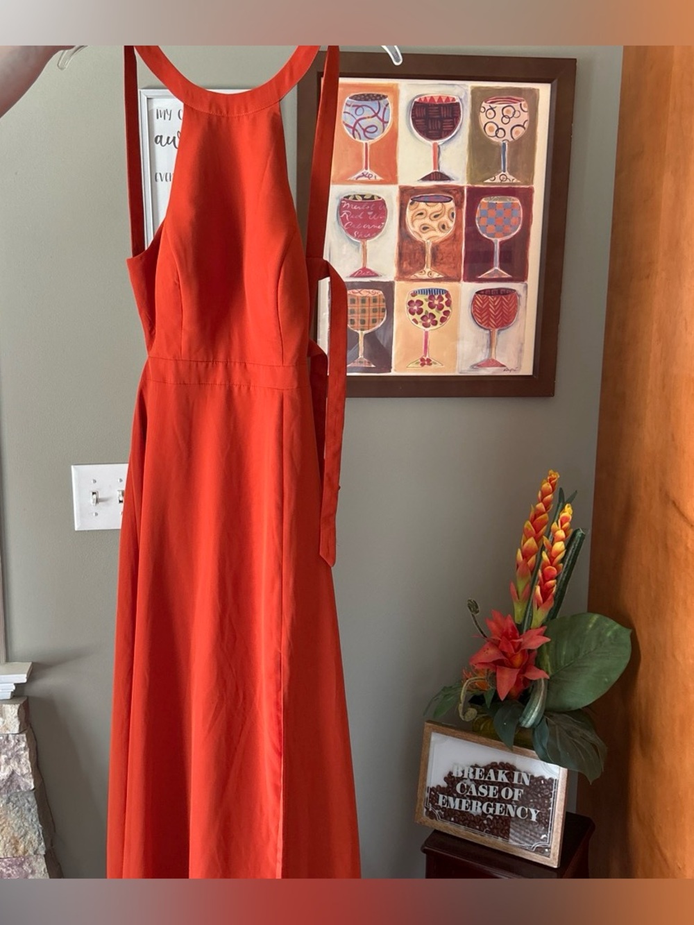 Azazie Rust/brick orange maxi bridesmaid dress with open back